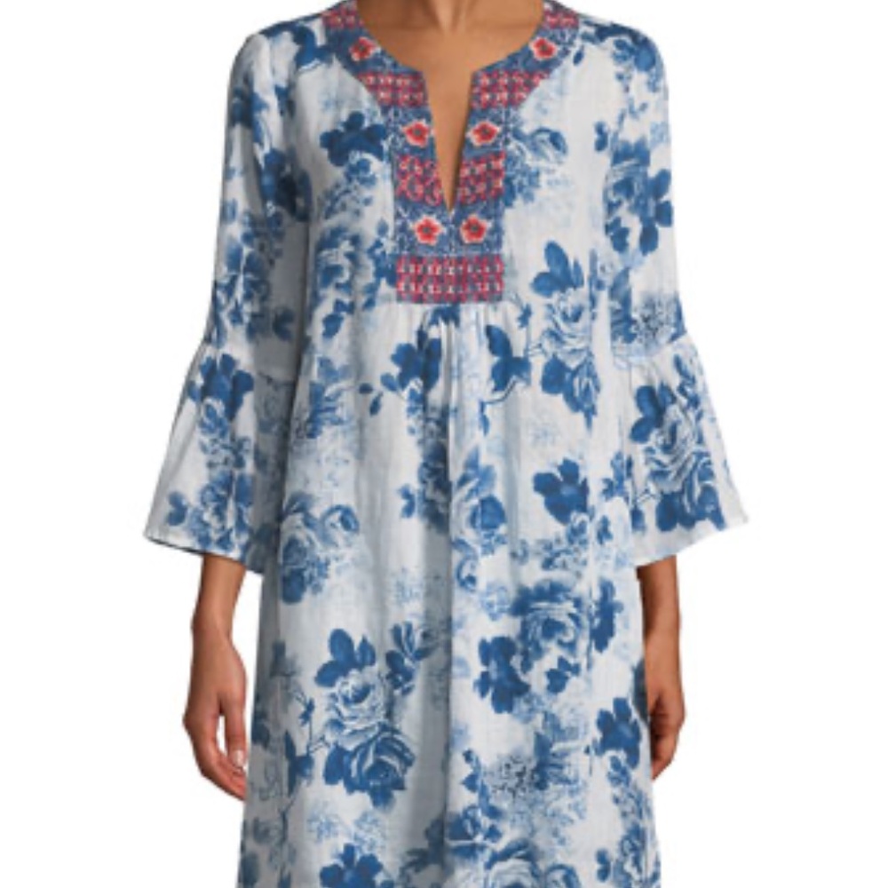 Johnny Was Blue and White Floral and Embroidery Dress - Picture 10 of 12